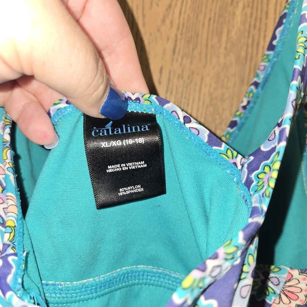 Catalina Floral Blue and Teal One Piece Swimsuit - Picture 5 of 5